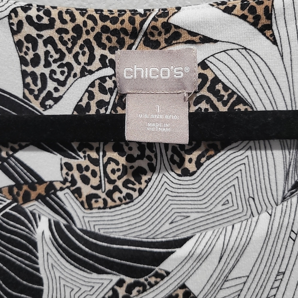 Chico’s Palm Print Stretch Maxi Dress Black Tan Sleeveless Size 8/10 - Picture 5 of 8